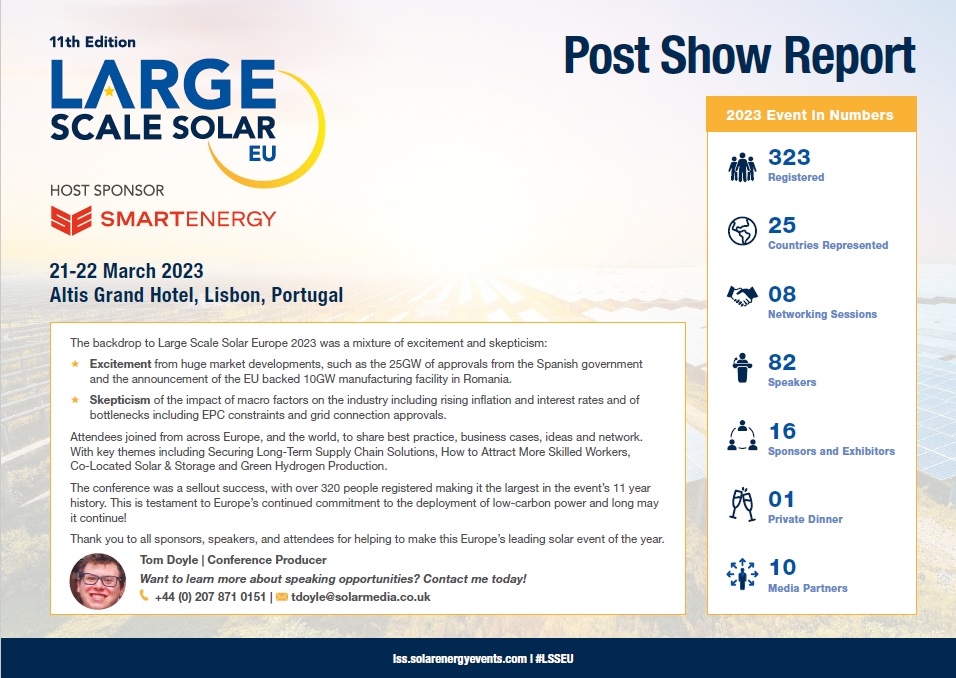 LSSEU23 tumbnail Large Scale Solar Europe Post Show Report 2023